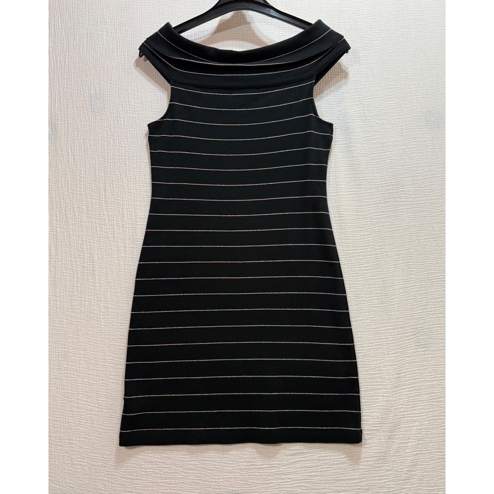 Lauren Ralph Lauren‎ Sheath Dress Women PL Black Metallic Stripe Old Money